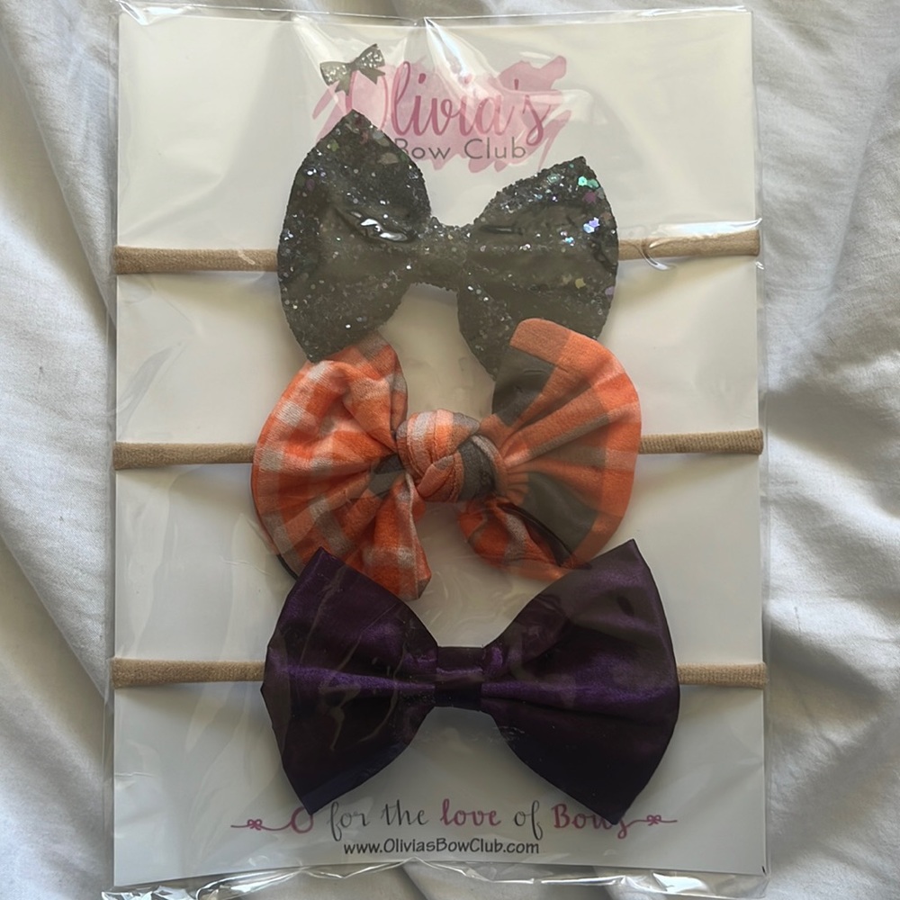 NWT Olivias bow club Boutique Headbands Halloween purple orange and black color